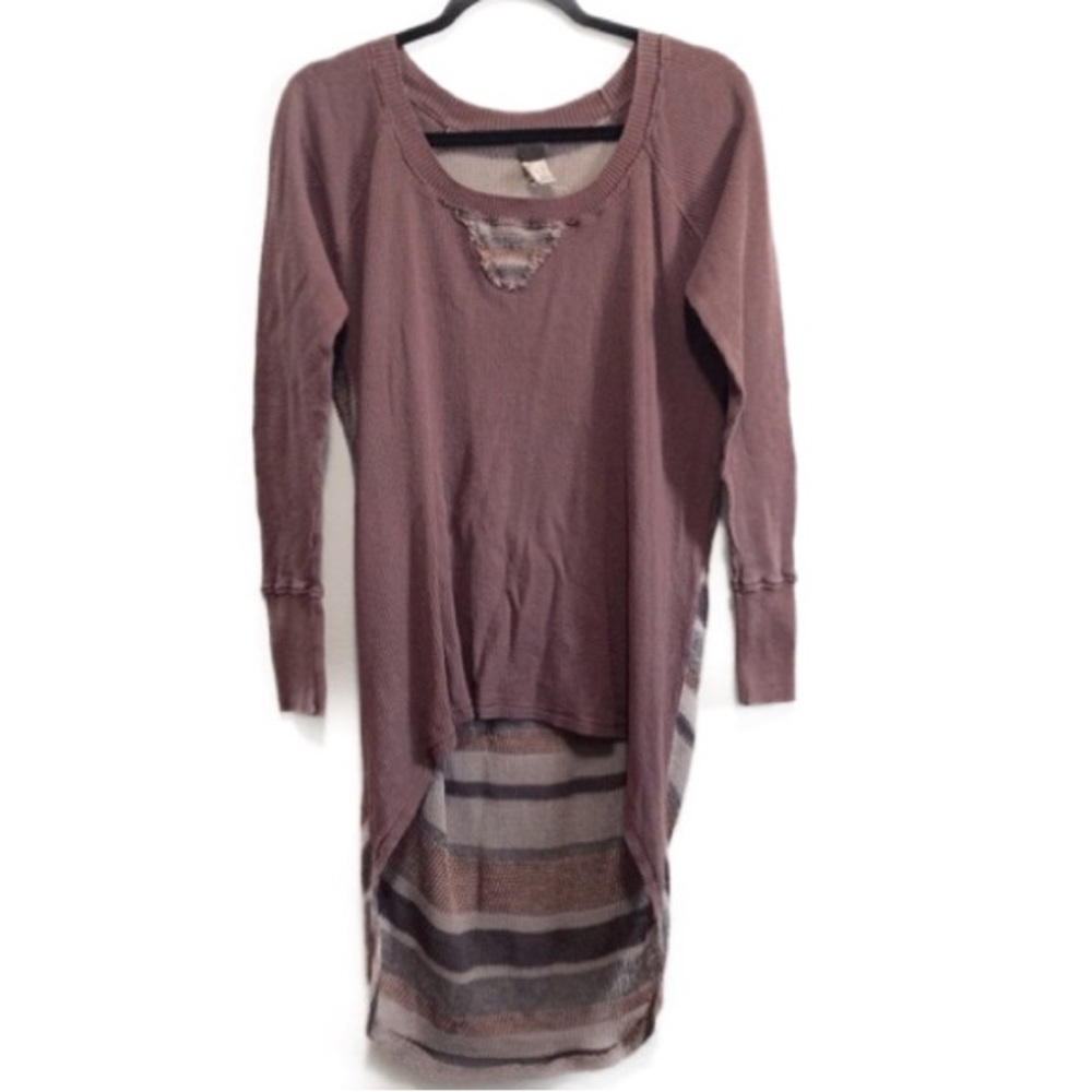 We The Free Waffle Knit Color Block High/Low Tunic Sweater